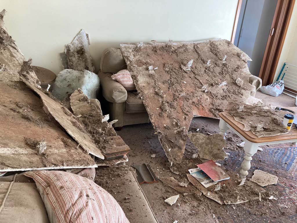 Fallen Ceiling Plaster Causing Lounge Room Damage